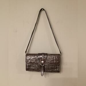 Sondra Roberts Croc Silver Gunmetal Evening Bag Purse Pocketbook Preloved